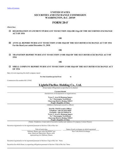 Thumbnail LightInTheBox Holding Annual Report 2018