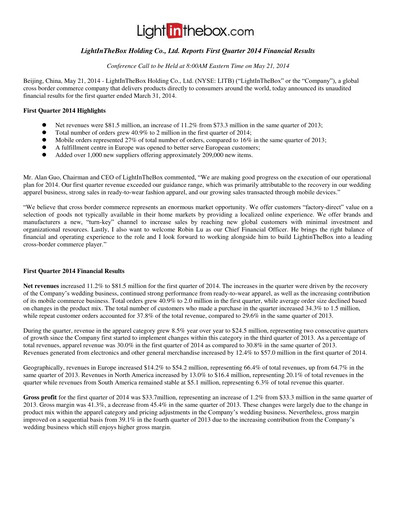 Thumbnail LightInTheBox Holding Quarterly Report 2014-q1