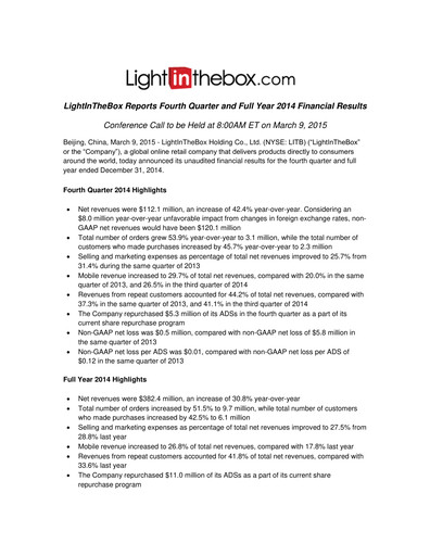 Thumbnail LightInTheBox Holding Quarterly Report 2014-q4