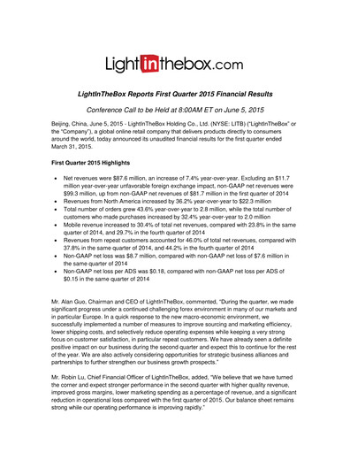 Thumbnail LightInTheBox Holding Quarterly Report 2015-q1