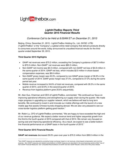 Thumbnail LightInTheBox Holding Quarterly Report 2015-q3