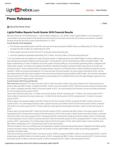 Thumbnail LightInTheBox Holding Quarterly Report 2018-q4