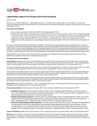 Thumbnail LightInTheBox Holding Quarterly Report 2019-q1