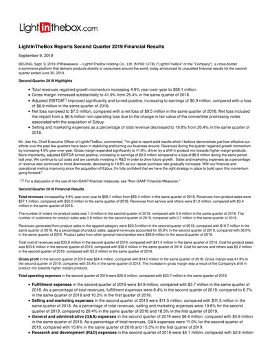 Thumbnail LightInTheBox Holding Quarterly Report 2019-q2