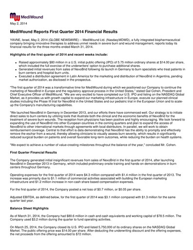 Thumbnail MediWound Financial Report 2014-q1