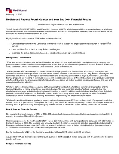 Thumbnail MediWound Financial Report 2014