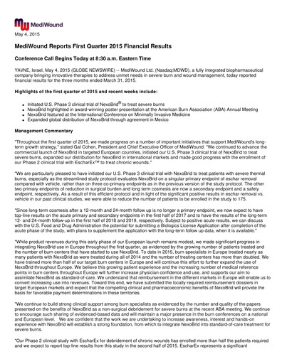 Thumbnail MediWound Financial Report 2015-q1