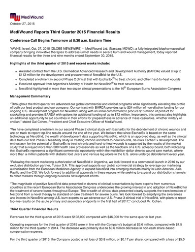 Thumbnail MediWound Financial Report 2015-q3
