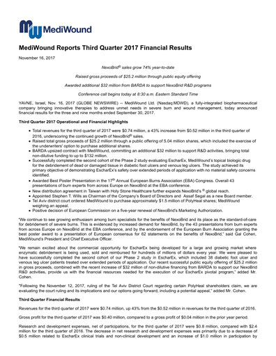 Thumbnail MediWound Financial Report 2017-q3