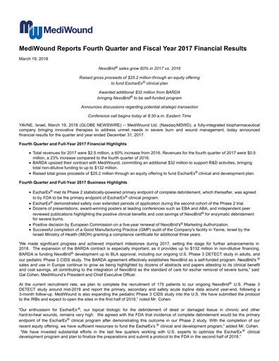 Thumbnail MediWound Financial Report 2017