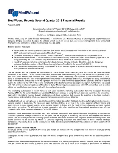 Thumbnail MediWound Financial Report 2018-q2