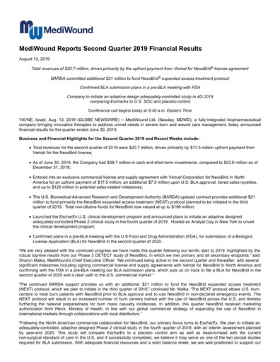 Thumbnail MediWound Financial Report 2019-q2