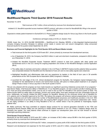Thumbnail MediWound Financial Report 2019-q3