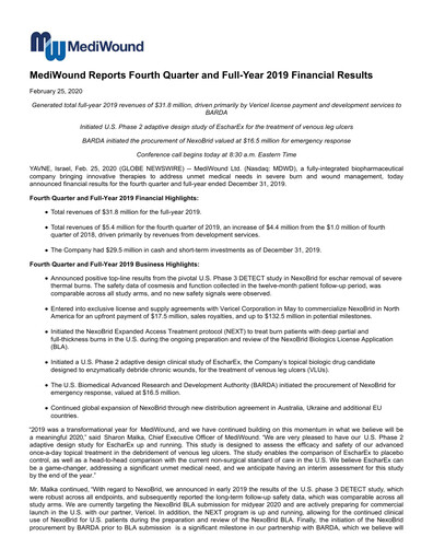 Thumbnail MediWound Financial Report 2019