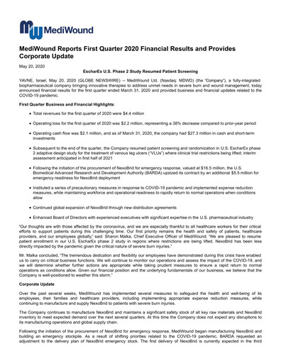 Thumbnail MediWound Financial Report 2020-q1