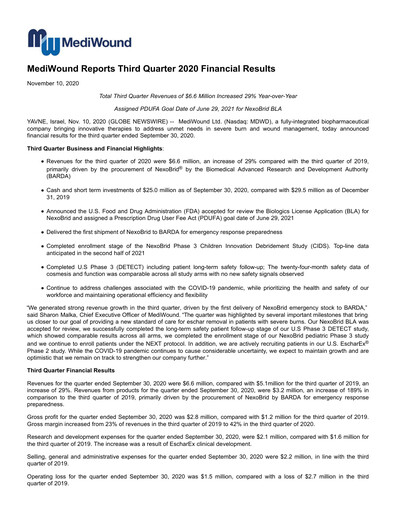 Thumbnail MediWound Financial Report 2020-q3