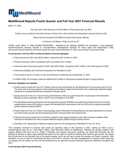 Thumbnail MediWound Financial Report 2021