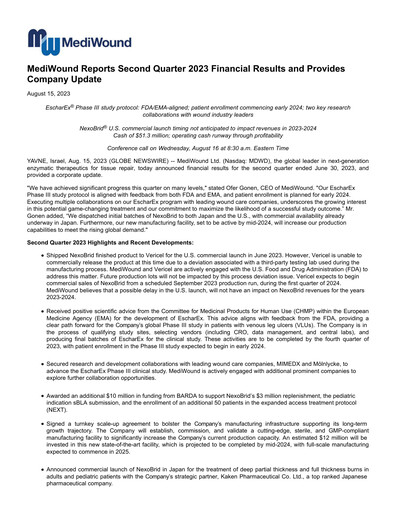 Thumbnail MediWound Financial Report 2023-q2