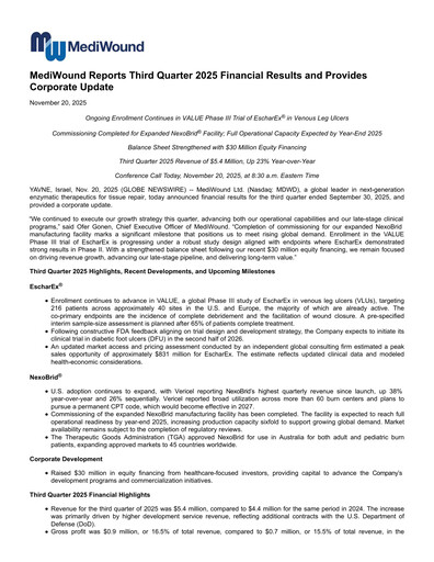 Thumbnail MediWound Financial Report 2025-q3