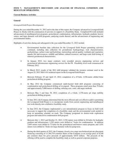 Thumbnail International Tower Hill Mines Annual Report 2012