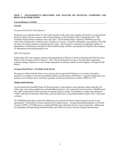 Thumbnail International Tower Hill Mines Annual Report 2013