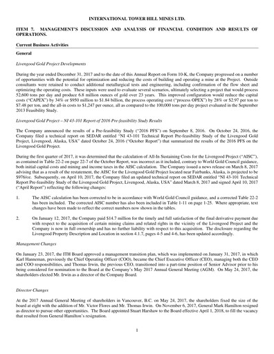Thumbnail International Tower Hill Mines Annual Report 2017