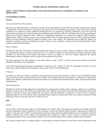 Thumbnail International Tower Hill Mines Annual Report 2018