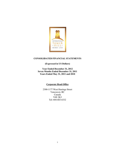 Thumbnail International Tower Hill Mines Financial Statement 2012