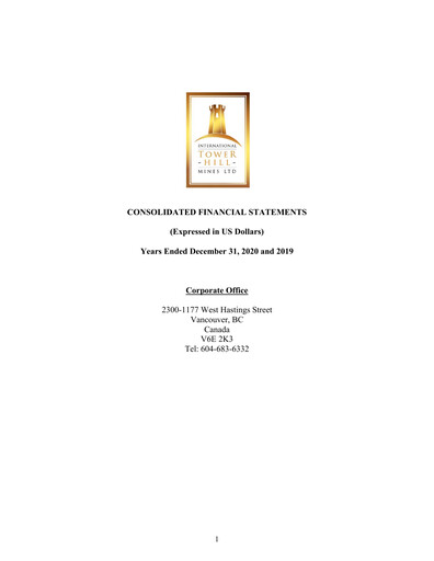 Thumbnail International Tower Hill Mines Financial Statement 2020