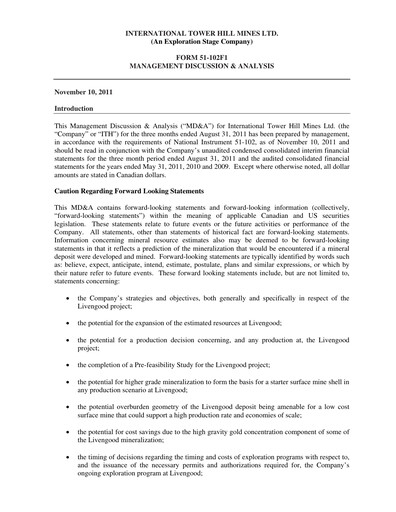 Thumbnail International Tower Hill Mines Quarterly Report 2011-q1