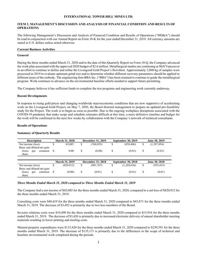 Thumbnail International Tower Hill Mines Quarterly Report 2020-q1