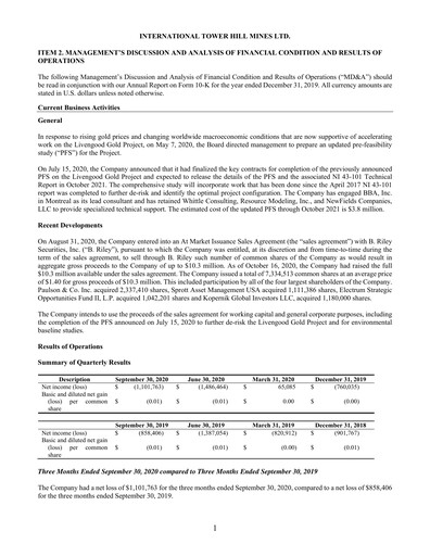 Thumbnail International Tower Hill Mines Quarterly Report 2020-q3