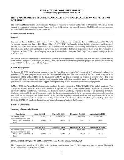 Thumbnail International Tower Hill Mines Quarterly Report 2021-q2