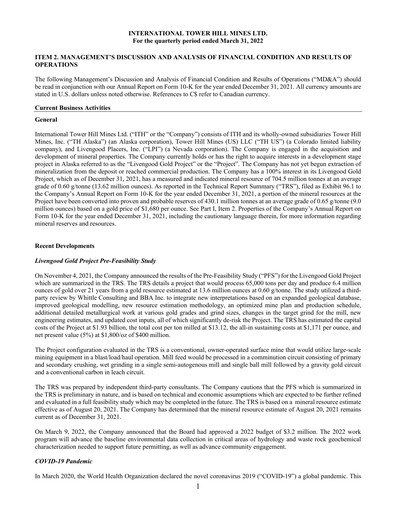 Thumbnail International Tower Hill Mines Quarterly Report 2022-q1