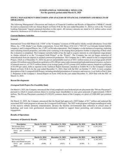Thumbnail International Tower Hill Mines Quarterly Report 2025-q1