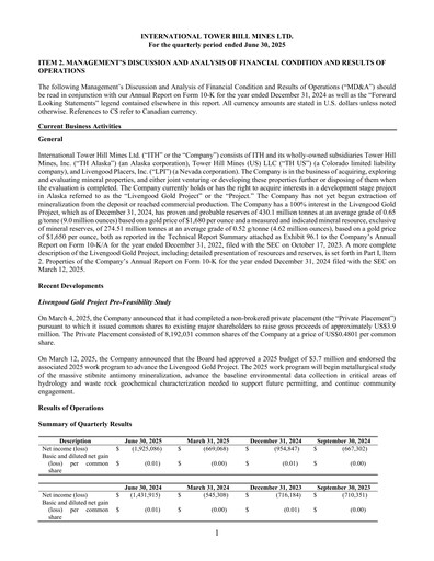 Thumbnail International Tower Hill Mines Quarterly Report 2025-q2