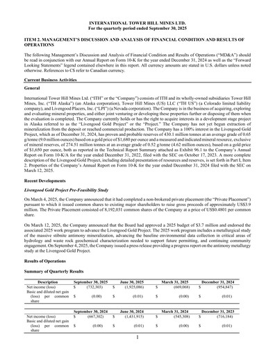 Thumbnail International Tower Hill Mines Quarterly Report 2025-q3