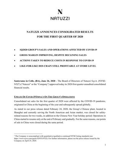 Thumbnail Natuzzi Quarterly Report 2020-q1