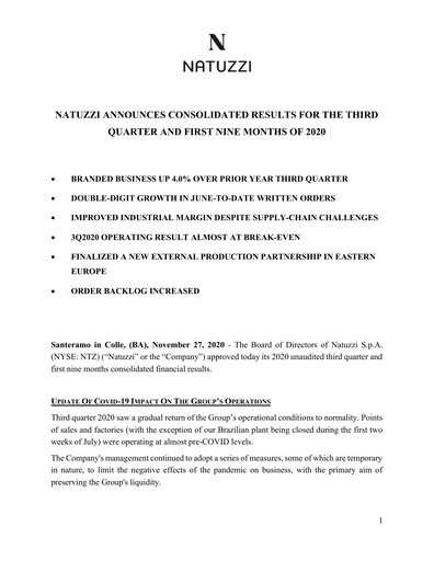 Thumbnail Natuzzi Quarterly Report 2020-q3