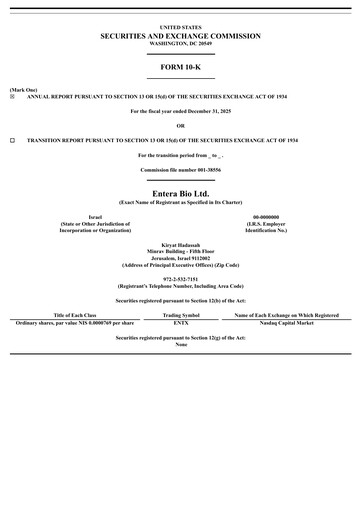 Thumbnail Entera Bio Annual Report 2025