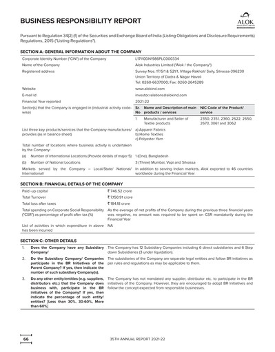 Vorschaubild Alok Industries ESG-Bericht 2021-2022