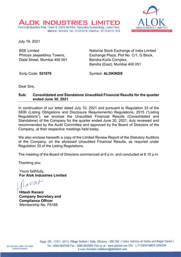 Thumbnail Alok Industries Quarterly Report 2021-q1