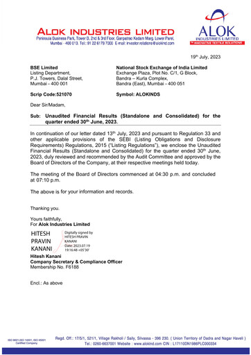 Thumbnail Alok Industries Quarterly Report 2023-q1