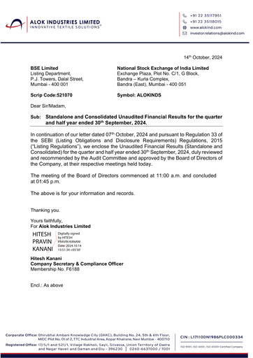 Thumbnail Alok Industries Quarterly Report 2024-q2