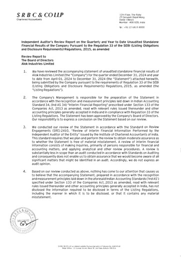 Thumbnail Alok Industries Quarterly Report 2024-q3