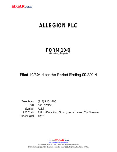 Thumbnail Allegion
 Quarterly Report 2014-q3