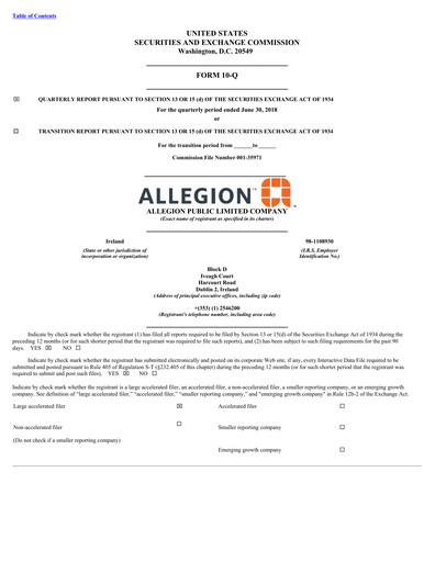 Thumbnail Allegion
 Quarterly Report 2018-q2