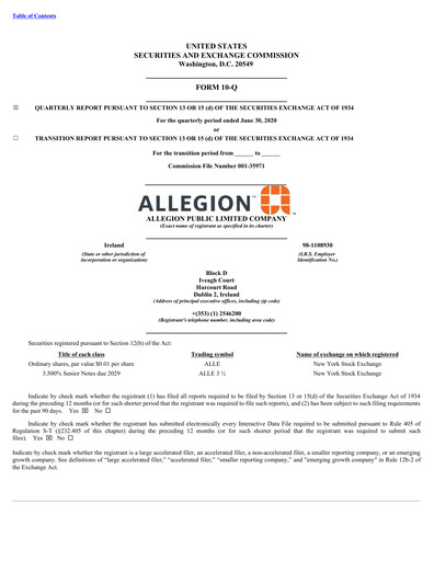 Thumbnail Allegion
 Quarterly Report 2020-q2