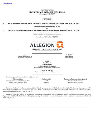 Thumbnail Allegion
 Quarterly Report 2022-q2