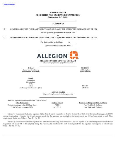 Thumbnail Allegion
 Quarterly Report 2025-q1